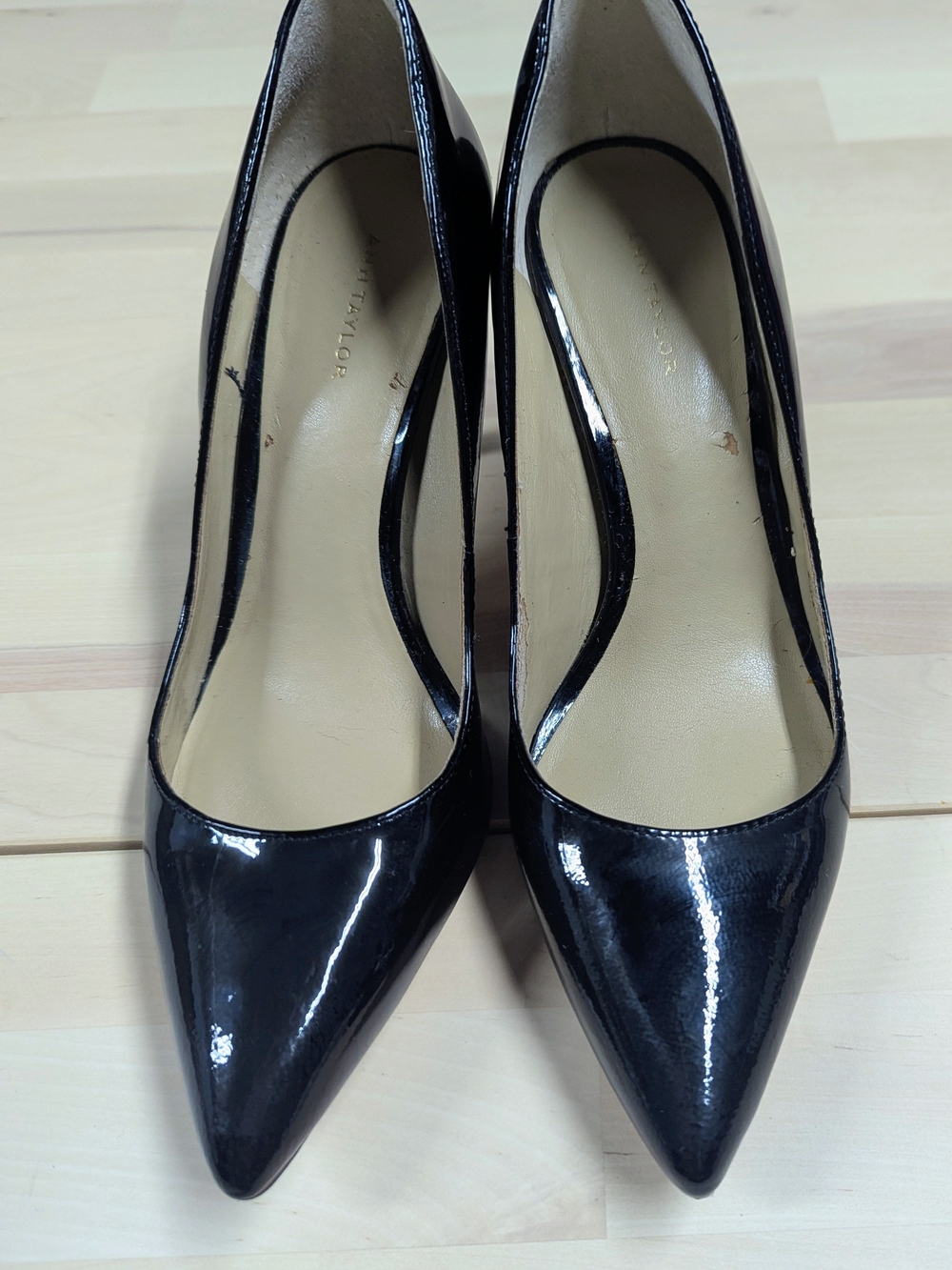 Ann Taylor Black Patent Pointed-Toe Pumps